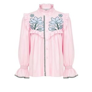 NWT lug von siga GARDENIA TOP ruffle collar preppy pink floral